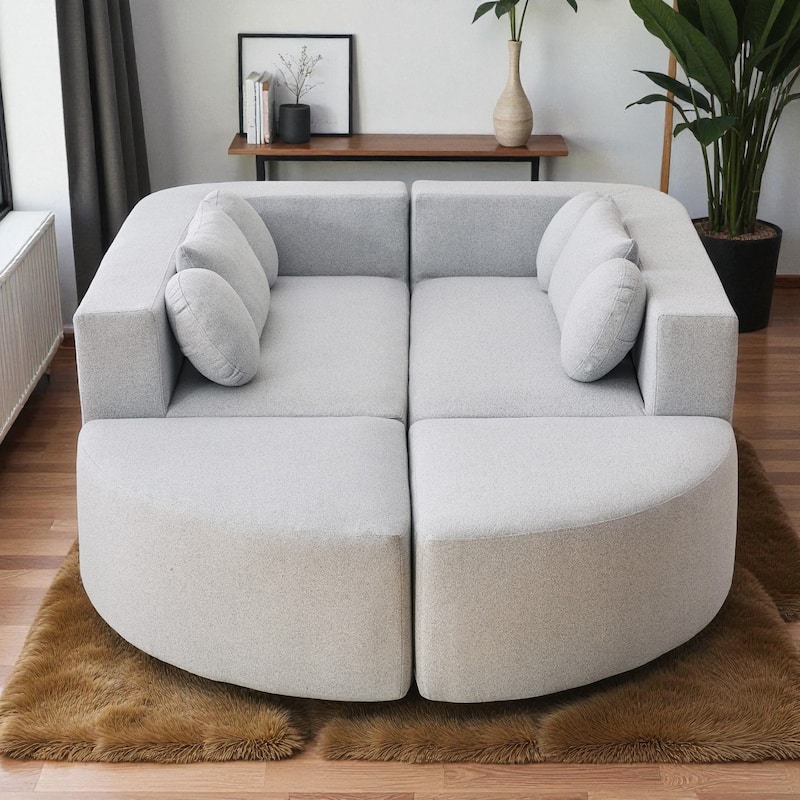 114.9" Modular Sectional Boneless Couch Sofa Bed with Deep Seats and Curved Design, Boucle Upholstered Sofa for Living Room
