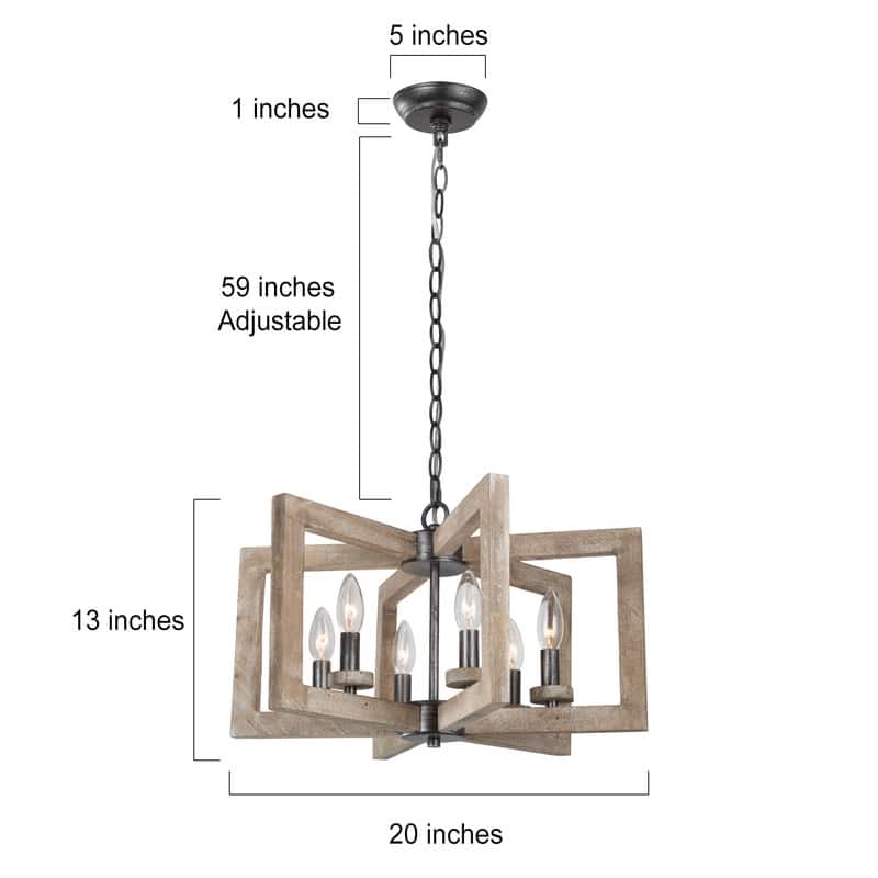 Loby Farmhouse Rustic 6-light Geometrical Lantern Wood Chandelier for Foyer - D20" x H13"