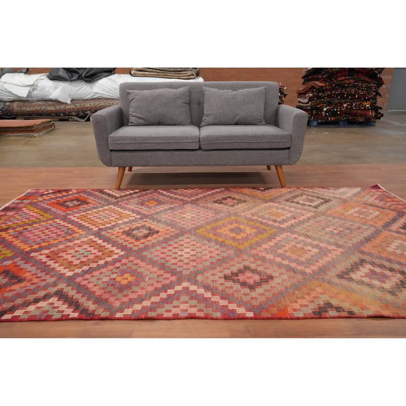 Hand Woven Oriental 100% Wool Carpet Southwestern Tribal Multi-Colored Kilim Area Rug - 9' 5'' X 5' 9''