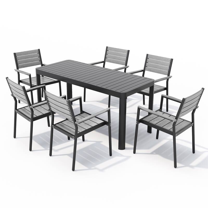 Outdoor 5/7-Piece Patio Aluminum Dining Set Stackable Chairs and Extendable Table
