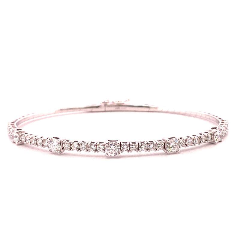 Kabella Alternating Five Diamond Flexible Bangle - White - 6.5