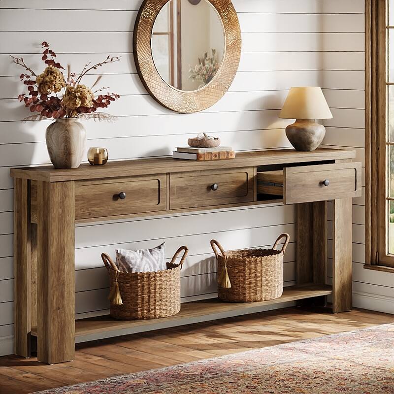 70.9 Inch Long Console Table for Entryway, Farmhouse Accent Consoe Table with 3 Drawers, Rectangular Sofa Table Behind the Couch - Brown