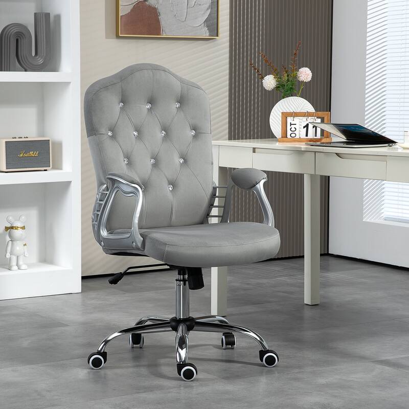 Accent Chair Executive Chair with Swivel Wheels, Luxurious Padded Chair Dressing Chair with Upholstered Armrests - Gray
