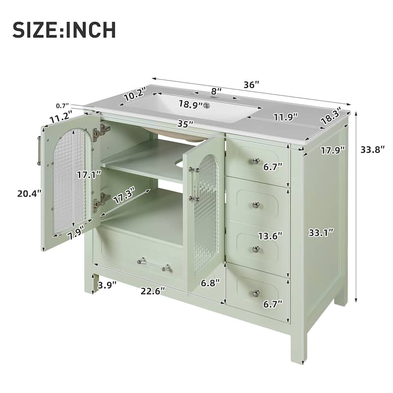 GDFStudio - Wesbridge Modern Double Sink Bathroom Vanity Set with 8 Drawers, 4 Soft-Closing Glass Doors - 72'W