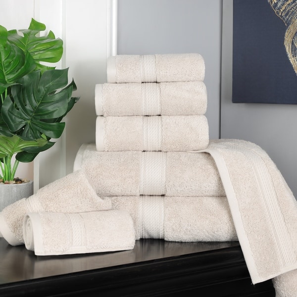 Superior Egyptian Cotton 8 Piece Ultra Plush Solid Towel Set - Stone