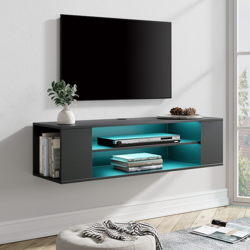 3-Tier Floating TV Stand with Adjustable Shelves for Living Room, Black