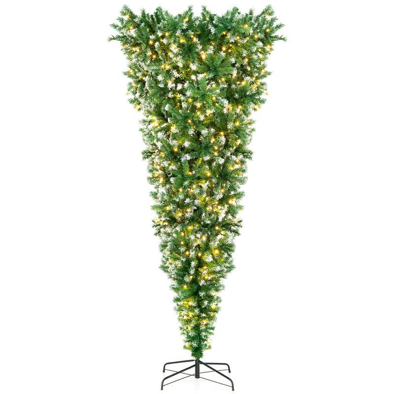 Gymax 7.5FT Pre-Lit Snowy Inverted Christmas Tree Artificial Tree w/