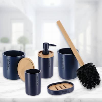 Bathroom Essentials Set Natural Bamboo Bath Set Accessories 5 pieces - N/A