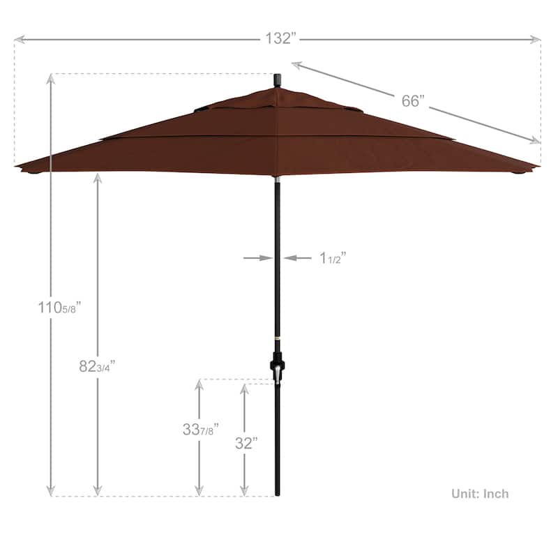 California Umbrella 11' Rd. Alum/Fiberglass Rib Market Umb,Crank Lift/Collar Tilt, Dbl Wind Vent, Black Finish, Olefin Fabric