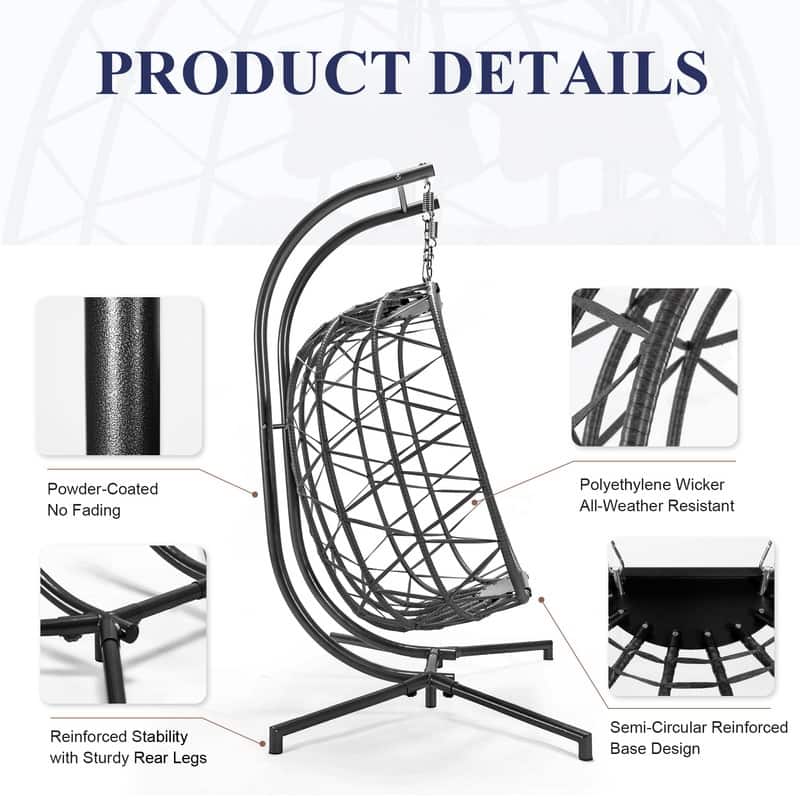 Oversized Outdoor Double Hanging Egg Chair with Cushions, 700 lbs Capacity Swing Chair for Indoor or Patio