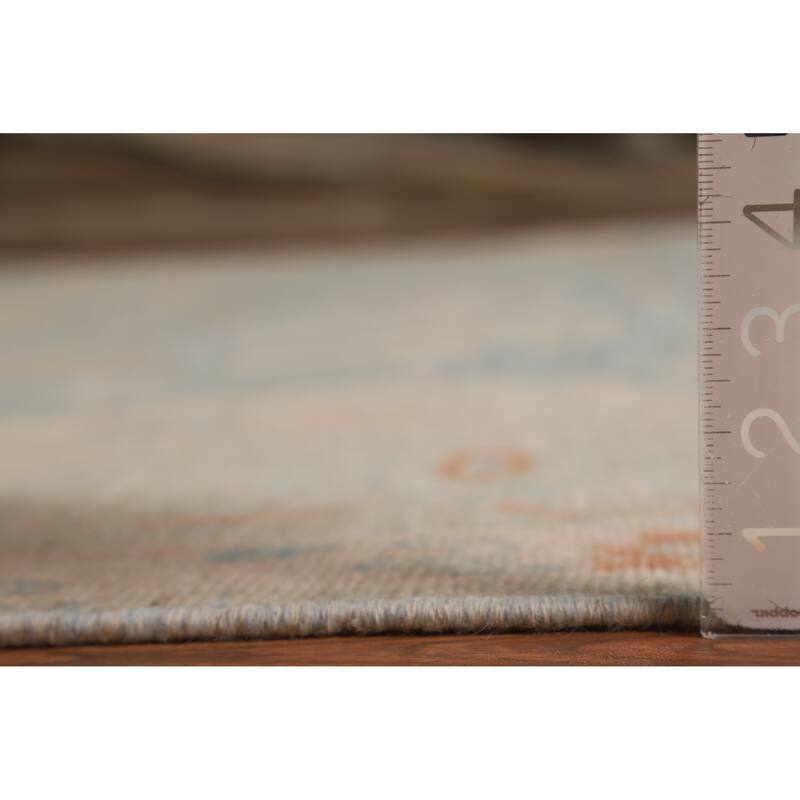 Light Blue Vegetable Dye Oushak Turkish Area Rug Handmade Wool Carpet - 8'9"x 11'8"