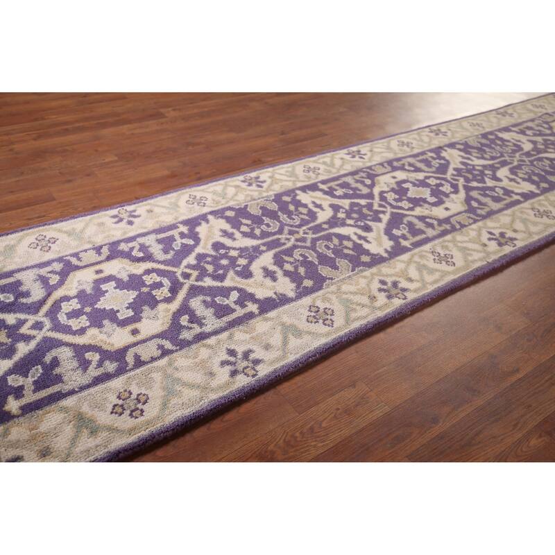 Purple Oushak Oriental Runner Rug Handmade Wool Carpet - 2'6"x 9'9"