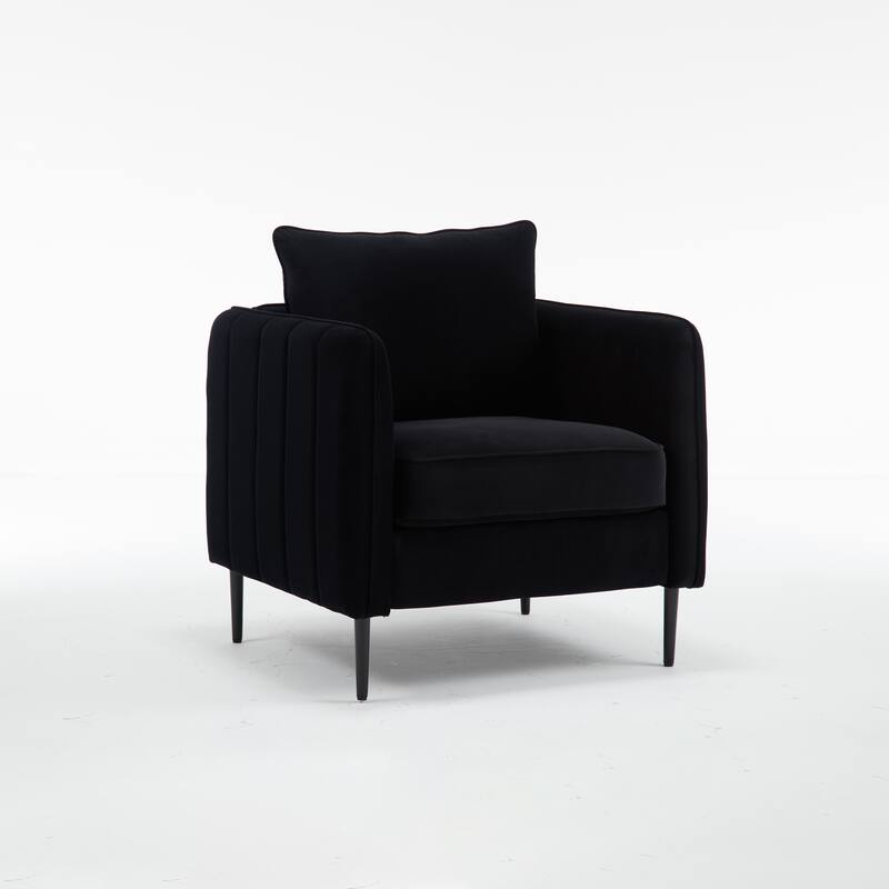 Accent Chair for Living Room, Velvet Comfy Single Sofa Chair Mid-Century Modern Armchair with 1 Pillow and Metal Legs