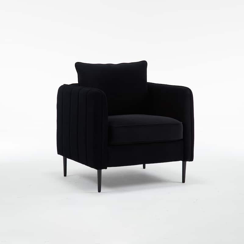 Velvet Mid-Century Modern Accent Chair with Metal Legs and Included Pillow