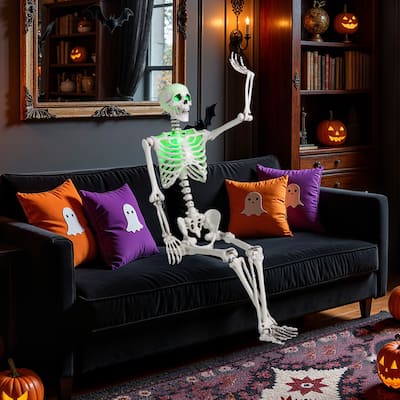 5.5 FT Halloween Skeleton Life-Size Poseable Skeleton w/ Movable Joints