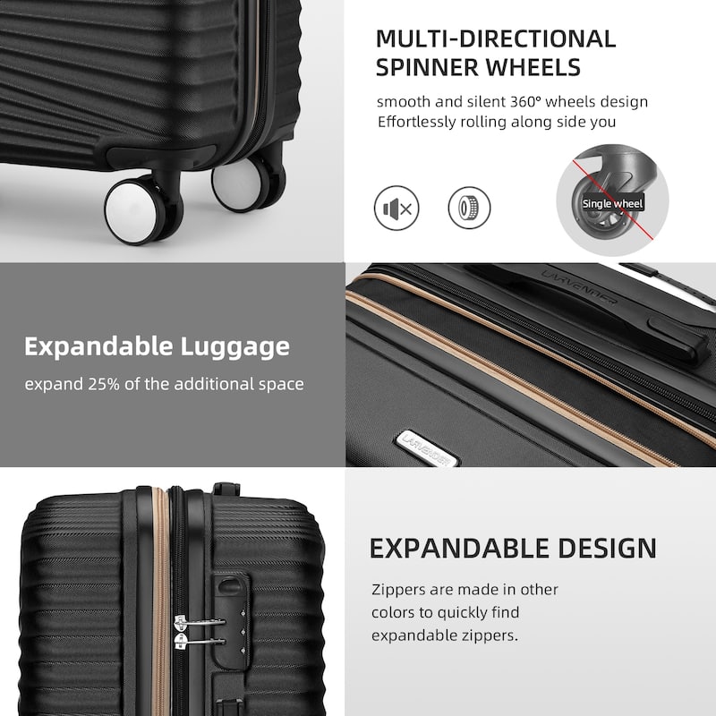 20 Inch Luggage Suitcases with Spinner Wheels Expandable Hardside Luggage Lightweight Suitcase,20" Checked Luggage Black