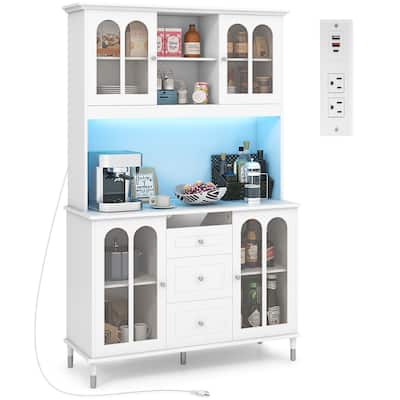 Gymax 73'' Tall Kitchen Pantry Storage Cabinet w/ LED Lights and Power