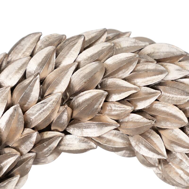 Champagne Gold Budding Leaves Glitter Christmas Wreath, 11.5", Unlit