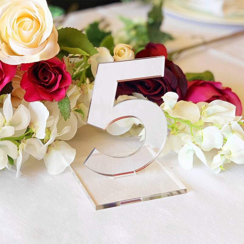 OnDisplay Luxe Laser Cut Mirrored Acrylic Wedding/Party/Event Table Numbers - 5" Tall Modern Thick Mirror Set