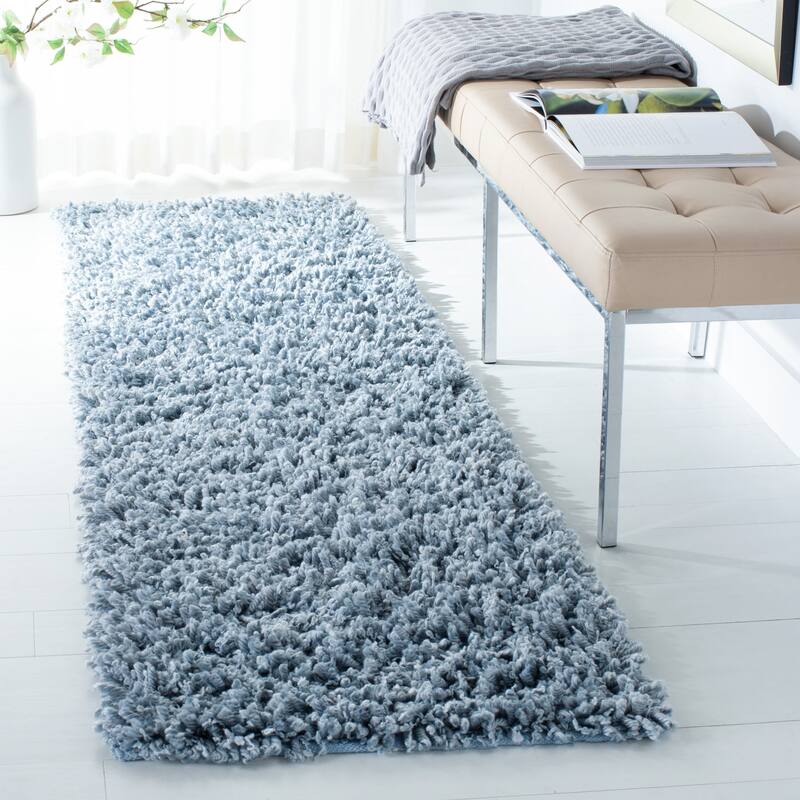 SAFAVIEH Handmade Sheep Shag Malti Solid Area Rug - 2'3" x 8' Runner - Aqua