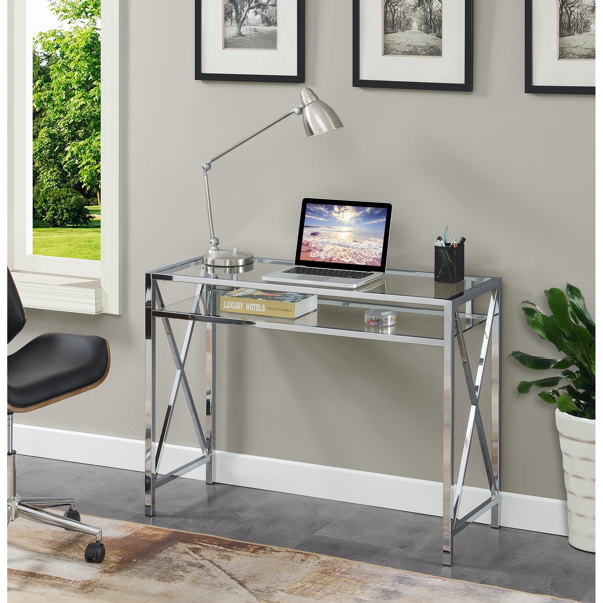 Convenience Concepts Oxford Chrome 42" Desk with Shelf