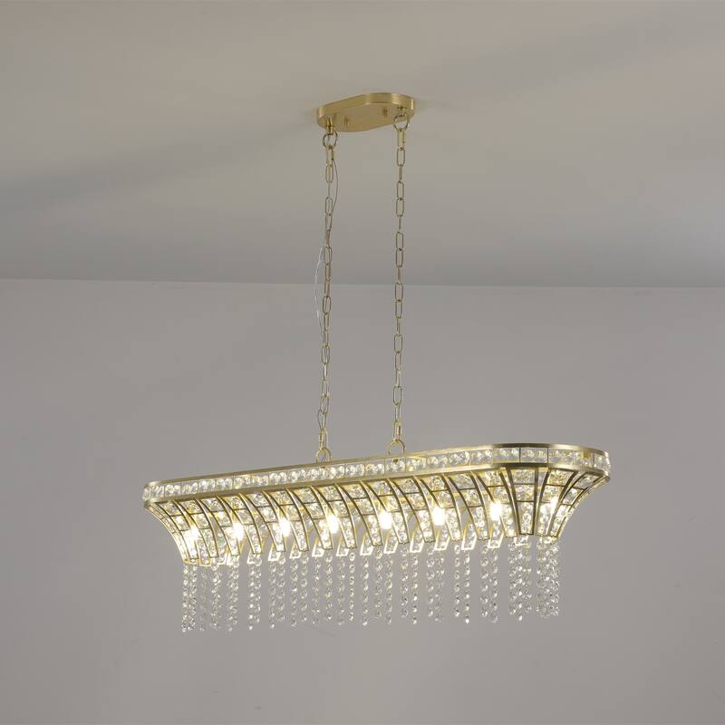 Modern Champagne Oval Crystal Ceiling Chandelier - Transparent