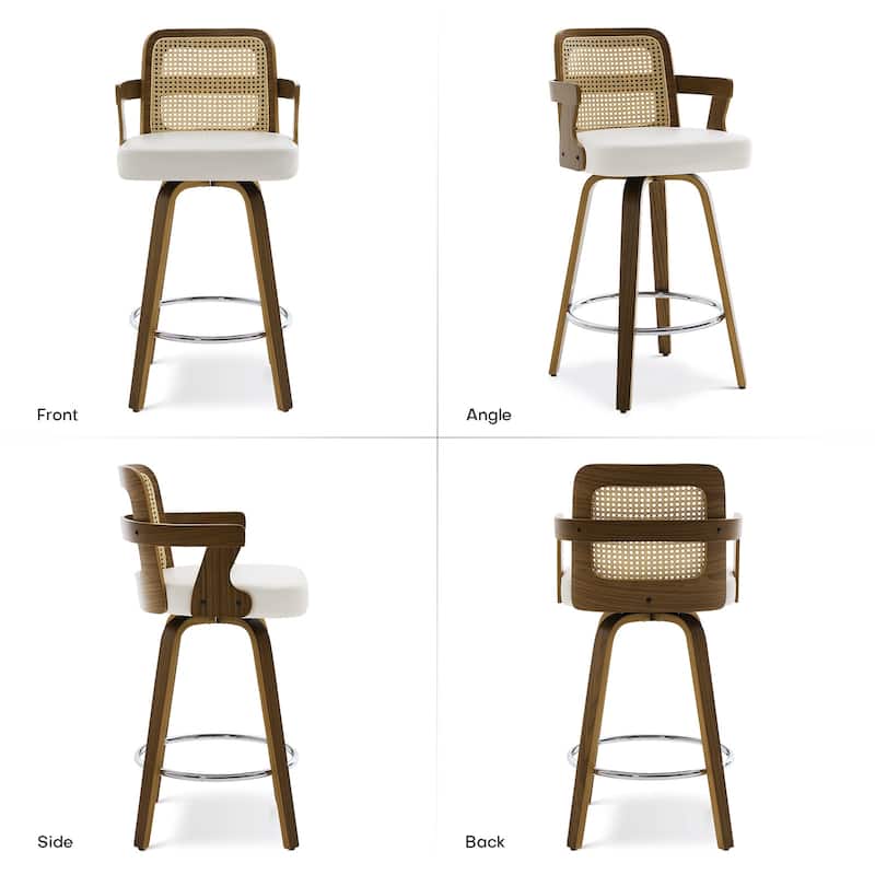 Upholstered Wood Swivel Counter Height Barstool with Arms - 37.8"H x 18.7"W x 19.29"D