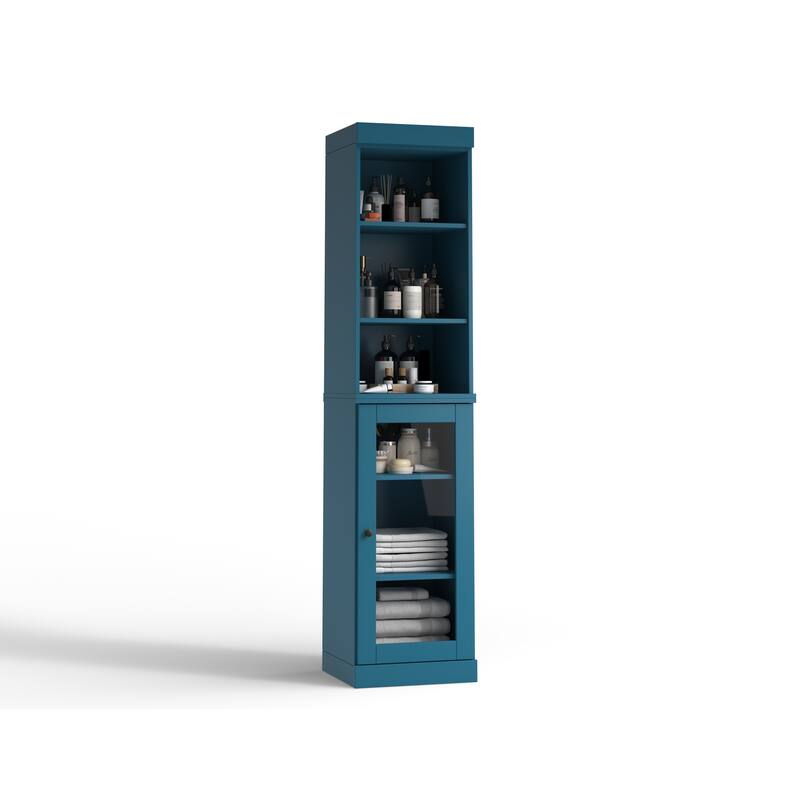 Palace Imports 100% Solid Wood 16.5" Bathroom Storage Cabinet with Clear Glass Doors and Adjustable Shelves