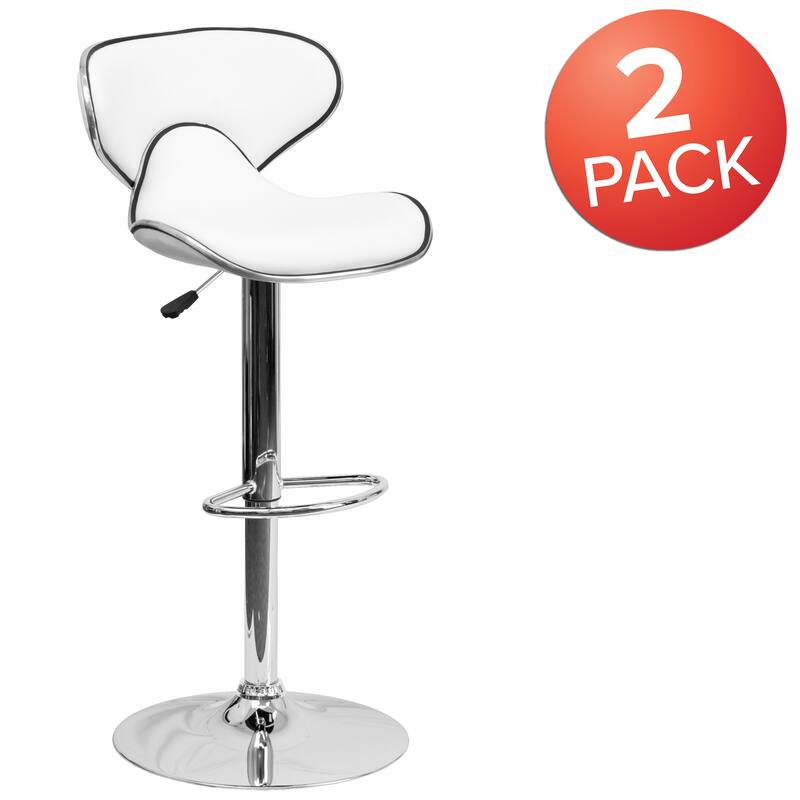2 Pack Contemporary Mid-Back Vinyl Adjustable Height Barstool with Chrome Base - 16"W x 17.5"D x 34.5" - 43"H