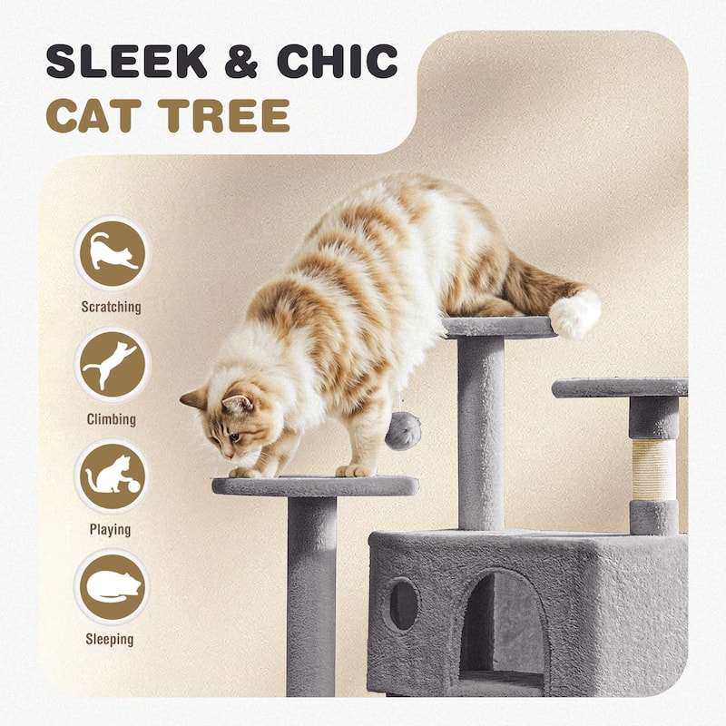 Cat Tree Tower with Scratching Posts and Cond,Multi-Level Kitty Climber for Indoor Cats