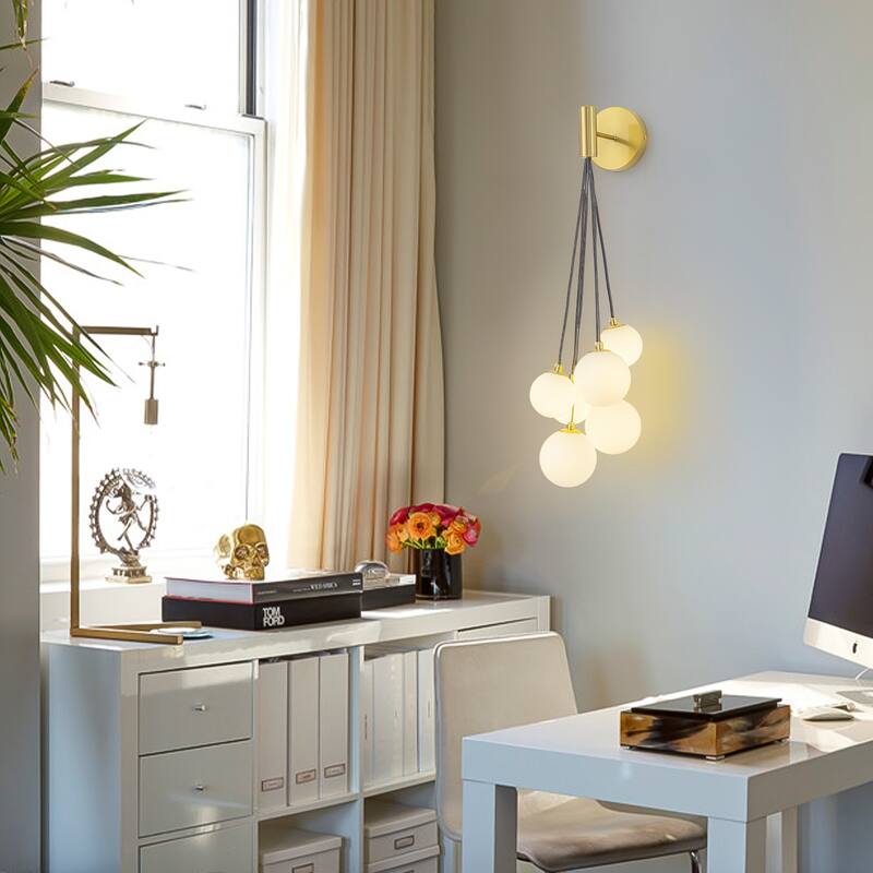 6-Light Hanging Milky Glass Globe Wall Sconce Modern Living Room