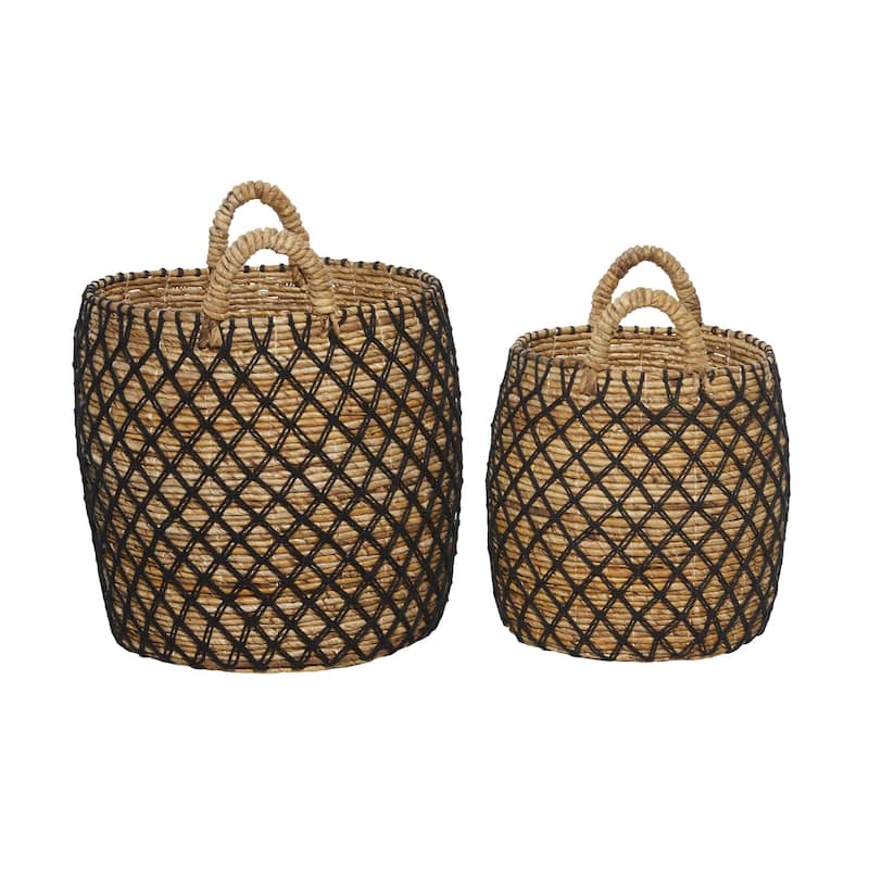 Banana Leaf Handmade Decorative and Functional Storage Basket with Handles - Set of 2 Brown - Roche River Decor