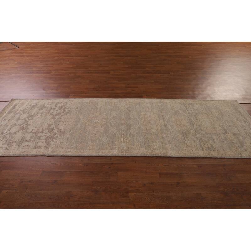 Vegetable Dye Oushak Turkish Runner Rug Handmade Floral Wool Carpet - 2'11" x 9'10"