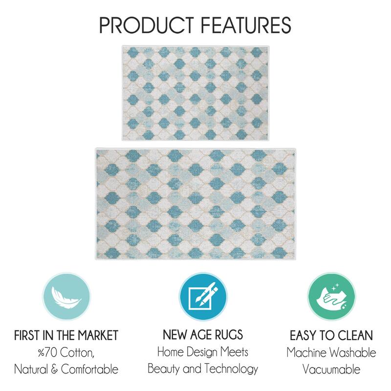Non-skid Washable Kitchen Runner Rugs (Set of 2) - Set of 44 x 24 and 31.5 x 20 Inches