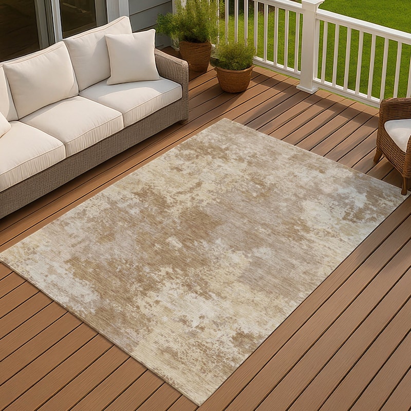 Machine Washable Indoor/ Outdoor Chic Modern Chantille Rug - Brown - 5' x 7'6"