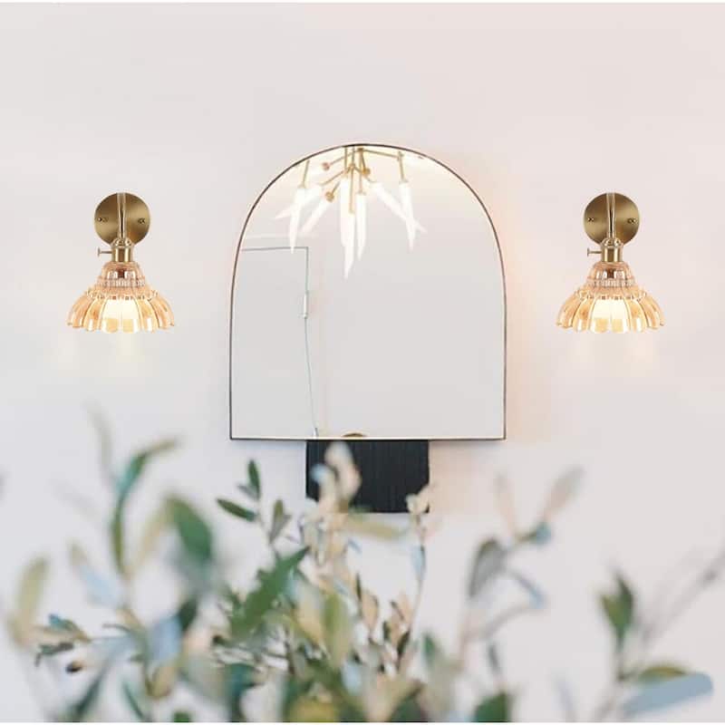 2 Pack wall lights gold bathroom sconce glass, metal lighting fixtures