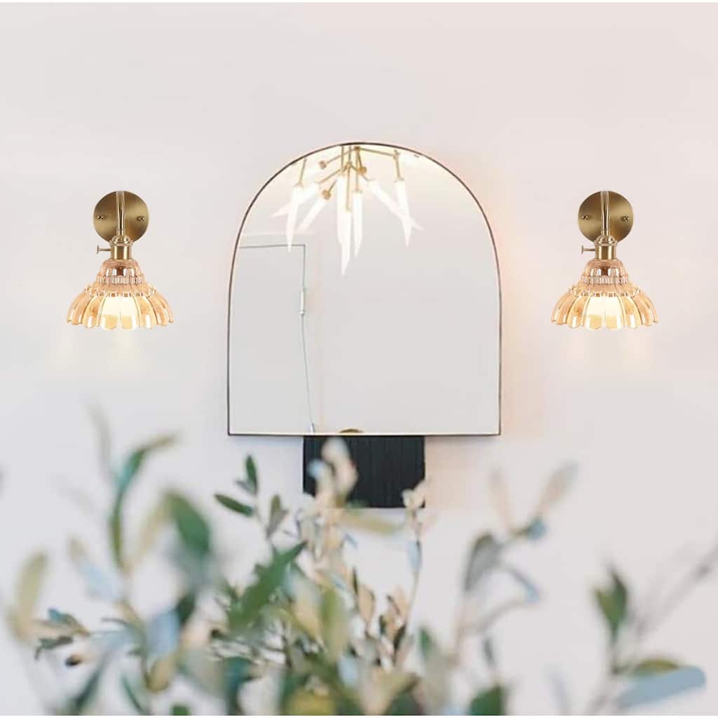 2 Pack wall lights gold bathroom sconce glass, metal lighting fixtures