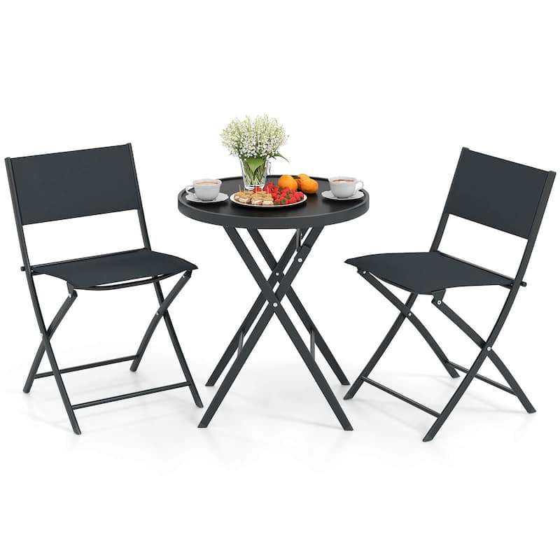 Costway 3 PCS Folding Patio Bistro Set with Tempered Glass Coffee - See Details