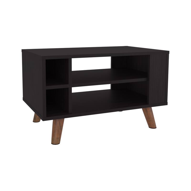Modern minimalist style Coffee Table, 4 Shelves, 4 Legs, Black Wengue with durable engineered wood construction