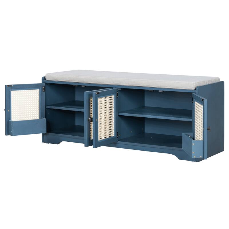 Rustic Entryway Shoe Bench with Removable Cushion