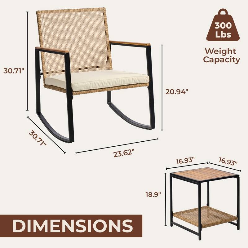 Made4Home Vianna 3-Piece Solid Acacia Wood Patio Rocking Set