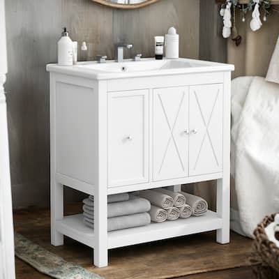 30" Bathroom Vanity with Sink, Cabinet & Drawer, White