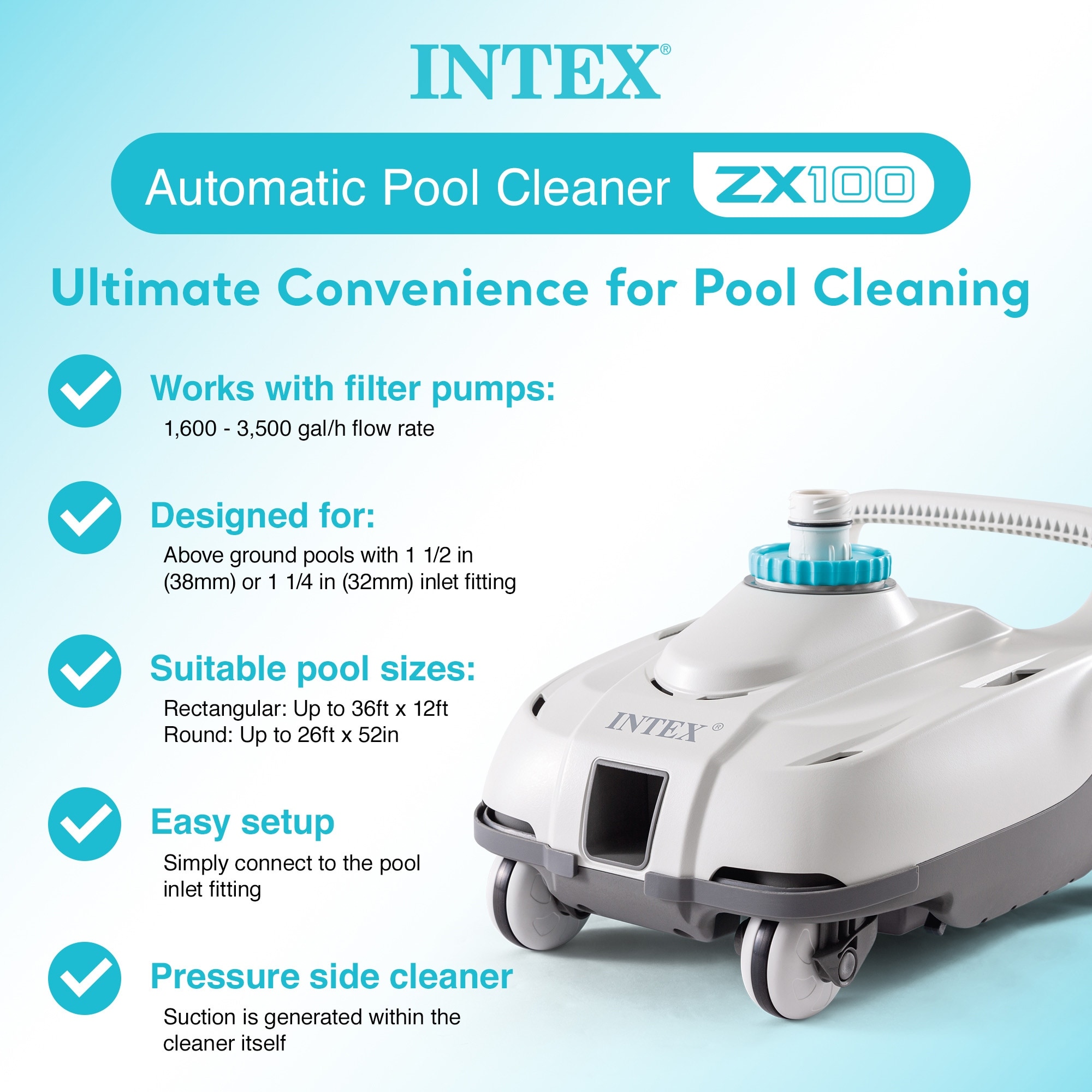 Intex ZX100 Auto Pressure Side Pool Cleaner with Ultra XTR