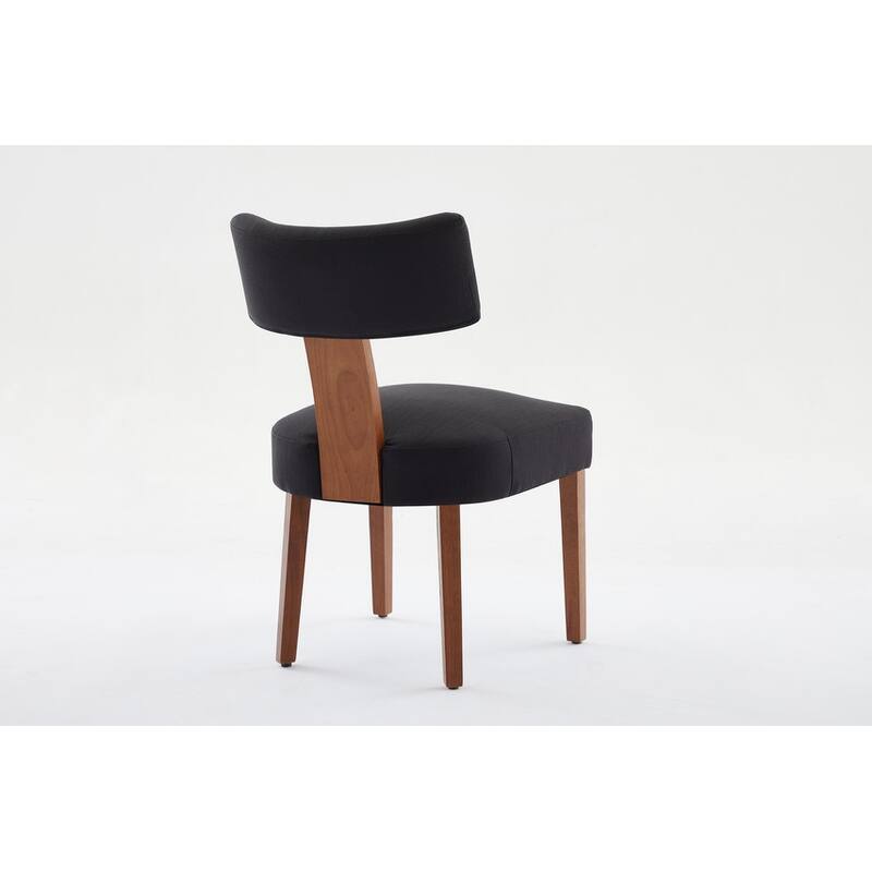 Set of 2 Linen Fabric Modern Armless Dining Chairs With Curved backrest and Solid Wooden Legs for Dining Room Living Room