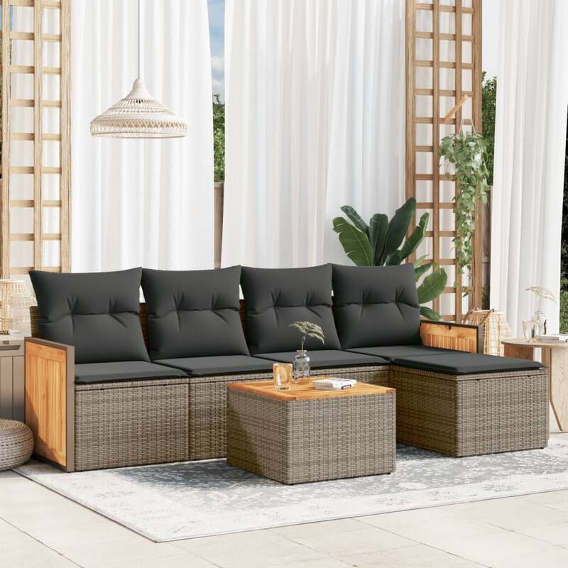 vidaXL Garden Sofa Set Grey PE rattan 5 Piece Set Modular - 21.7 x 21.7 x 14.6 in