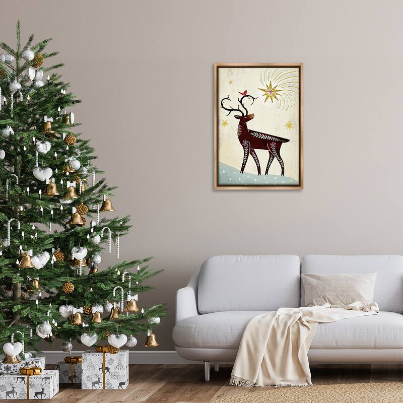 Stupell Rustic Winter Deer Framed Floater Canvas Wall Art Design By Hannah Moren