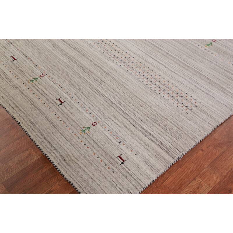 Hand Knotted Oriental 100% Wool Carpet Tribal Animal Pictorial Beige & Ivories Gabbeh Area Rug - 8' 10'' X 6' 3''