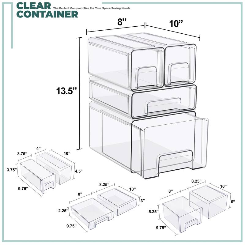 Sorbus Clear Stackable Storage Drawers Case with Handles - for Bathroom, Cabinet, Medicine & Baby Bottle Storage