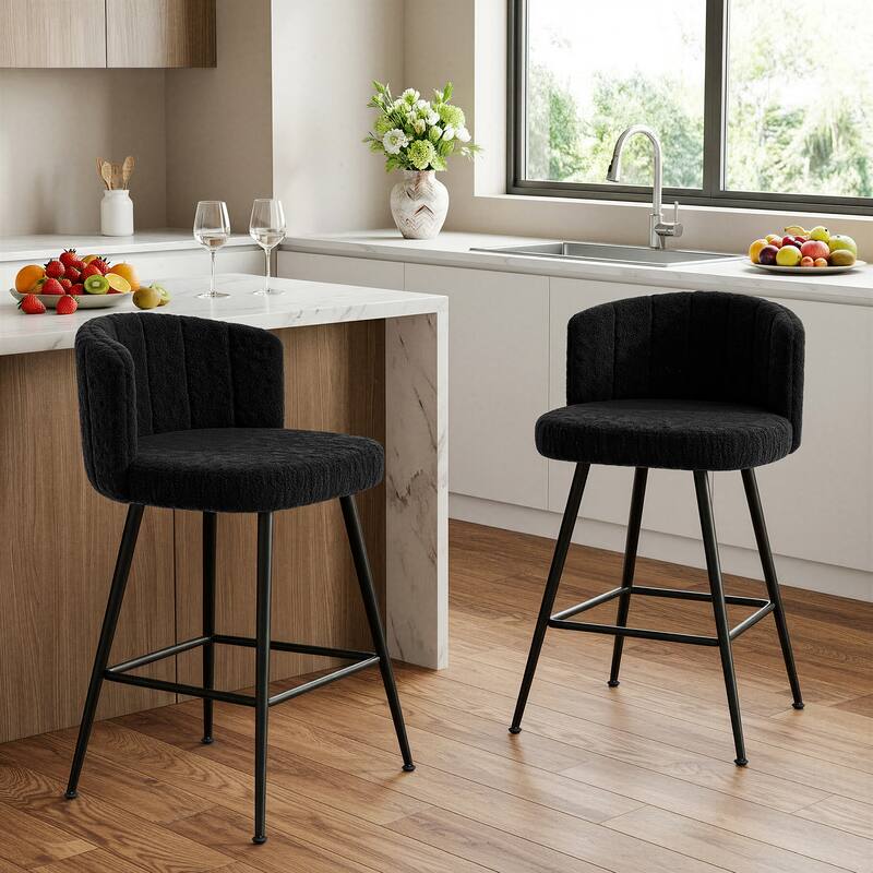 25.2" Upholstered Counter Height Barstools with Back, Modern Chairs Set for Kitchen Island