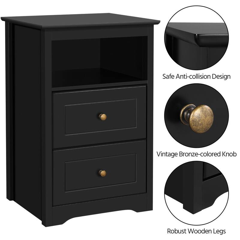 Yaheetech Modern 2-Drawer End Table with Open Shelf and Metal Knobs for Bedroom